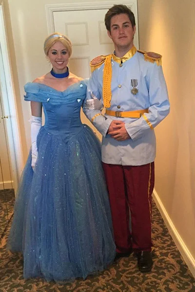 cinderella and prince characters at party